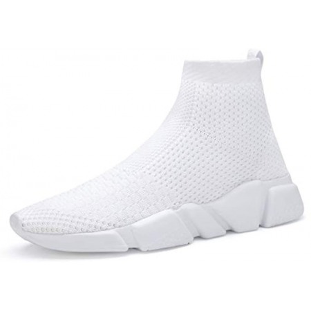 Men's Running Shoes Breathable Knit Slip On Sneakers Lightweight Athletic Casual Sports Shoes White