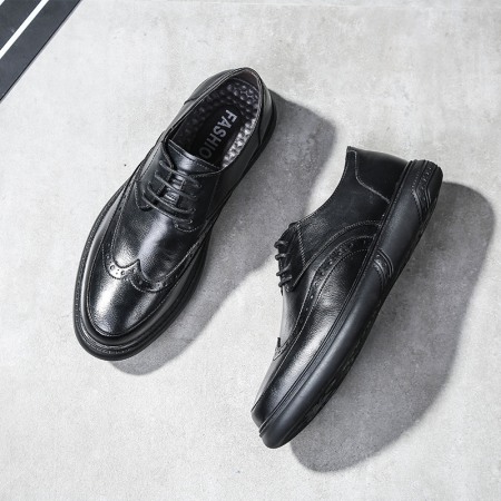 New Men's Casual Leather Shoe Round Toe Lace-Up Breathable Trend Shoes